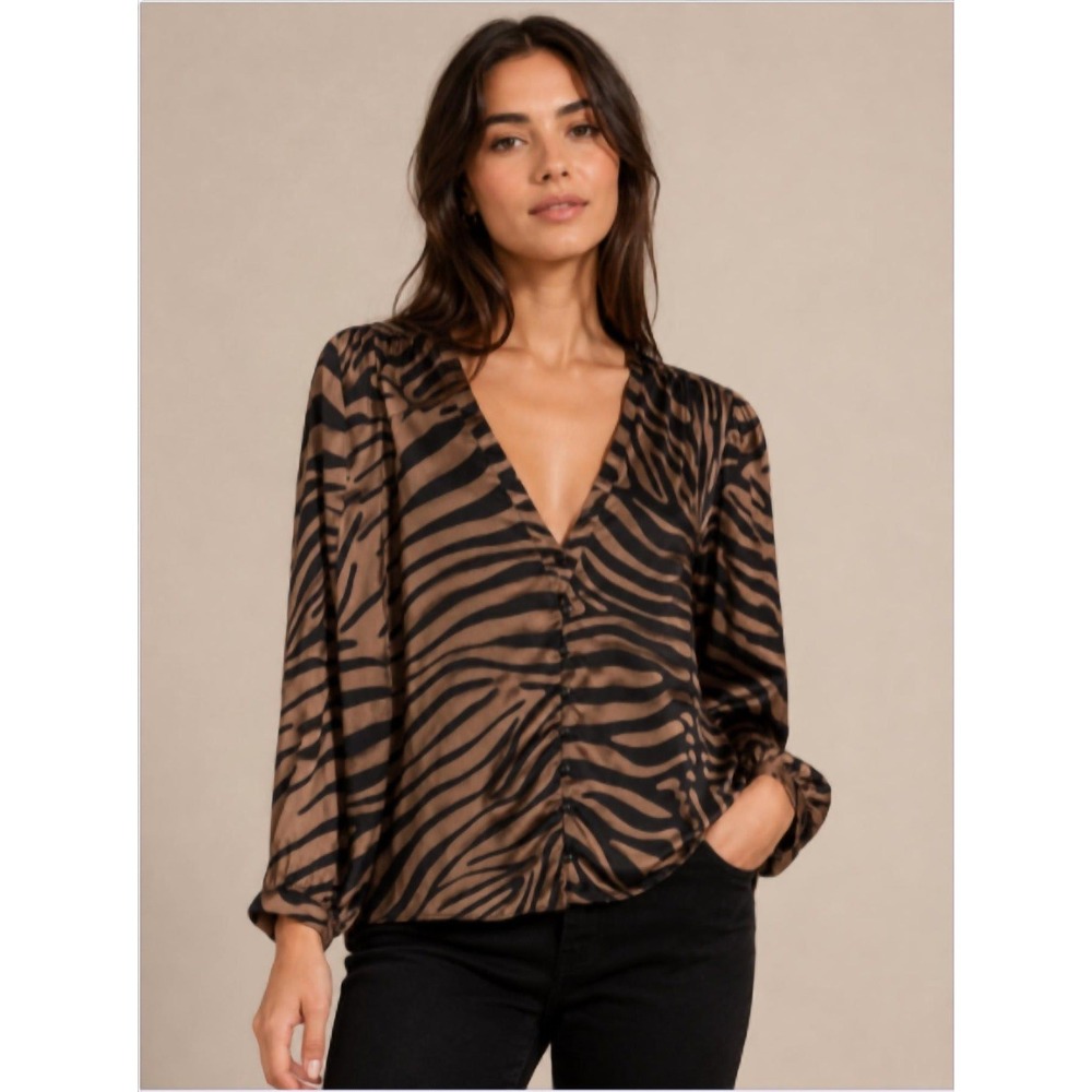 Corey Lynn Calter Womens XL Zebra‎ Print Ecovero Satin Asymmetric V-Neck Blouse